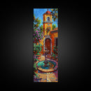 Mexican Inspired Rustic Botanical Canvas Art Print Framed, Colorful Tall and Narrow Abstract Oil Painting, Living Room Art, Botanical Art