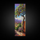 Oversized Texture Mountain Landscape Art Framed and Printed on Canvas, Vertical Impasto Painting on Canvas, Skinny Bedroom Wall Art