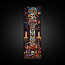 Dia De Los Muertos Sugar Skull Canvas Painting, Gothic Wall Art Print, Skinny Framed Canvas Art, Colorful Day of The Dead Poster Art
