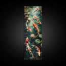 Mystic Forest Pond Koi Fish Boho Farmhouse Wall Art Framed Canvas Print Tall Art Japanese Style Art