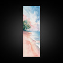 Tropical Beach Watercolor Art - Framed Canvas Print, Skinny Tall Art, Coastal Landscape Wall Art, Living Room Decor, Bedroom Art, Tropical Print