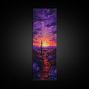 Colorful Sunset Over a Desert Landscape with a Saguaro Cactus and Dramatic Sky on a Framed Canvas Print Skinny Art Piece