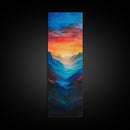 Sunset Over The Mountain Valley Framed Canvas Print - Colorful Wall Art - Midcentury Modern Style Art - Modern Decor - Abstract Landscape Painting - Tall Art