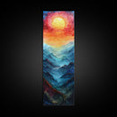 Majestic Sunrise Over Mountain Range Boho Sunset Landscape Framed Canvas Print Tall Art Japanese Style Art