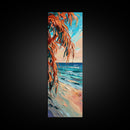 Expressive Coastal Shoreline Landscape in Blue and Orange, Abstract Painting on Framed Canvas Print, Perfect for Beach-Themed Wall Art