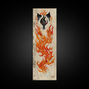 Fiery Kitsune Spirit Skinny Art Tall Art Japanese Ukiyo-e Inspired Mythical Creature Framed Canvas Print