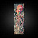 Vibrant Octopus Art in Bold Colors on Tall Vertical Canvas Print Featuring Japanese-Inspired Marine Life Design