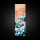 Majestic Wave, Peach Sky, Japanese Art, Skinny Art, Tall Art, Framed Canvas Print, Ukiyo-e Style