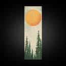 Abstract Sun Over Forest Silhouette Earth Tones Skinny Art Tall Art Framed Canvas Print Japanese Style Art Ukiyo-e Art Wood Block Print Minimalist
