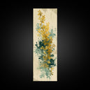 Golden Foliage Set Against Green Textured Background Skinny Art Tall Art Framed Canvas Print Japanese Style Art Ukiyo-e Art Wood Block Print Natural Elegant