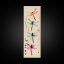 Dragonflies In Flight With Delicate Details Japanese Style Framed Canvas Print, Wall Art Ready To Hang For Nature Lovers