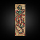 Vintage Canvas Print With Vibrant Octopus Design Ukiyo-e Wall Art Wood Block Print Tall Art Japanese Style Skinny Art