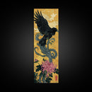 Canvas Print Japanese Eagle In Flight Over Chrysanthemum Flowers, Bold Traditional Art For Statement Wall Piece, Cultural Home Decor