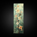 Japanese Style Art Featuring A Delicate Branch With Blooming Flowers, Skinny Art, Tall Art, Ukiyo-e Art, Framed Canvas Print, Wood Block Print