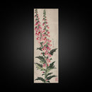 Skinny Art Tall Art Foxglove Flowers Wood Block Print Japanese Style Art Vertical Composition Framed Canvas Print