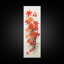 Brilliant Red Leaves On A Twisted Tree, Framed Canvas Print In Skinny Tall Style, Ideal For Feng Shui Wall Art In Japanese Style Art