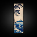 Skinny Art Tall Art Framed Canvas Print Japanese Style Art Blue Pine Tree Mount Fuji Wood Block Print Ukiyo-e Feng Shui Wall Art