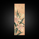 Delicate Lily Flowers Blooming In Japanese Style Ukiyo-e Art Framed Canvas Print Skinny Art Tall Art