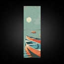 Moonlit Boats Drifting On Calm Waters In Japanese Style Ukiyo-e Art Framed Canvas Print Skinny Art Tall Art