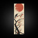 Blackbird Perched On A Branch Under The Red Sun In Japanese Style Ukiyo-e Art Framed Canvas Print Skinny Art Tall Art