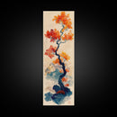 Japanese Maple Tree In Autumn Colors, Ukiyo-e Woodblock Print Style Canvas, Framed Canvas Print, Tall Skinny Japanese Wall Art, Ready To Hang