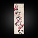 Pink Bougainvillea Vines On White Background Skinny Art Wood Block Print Japanese Style Art Framed Canvas Print Tall Art Ukiyo-e Art