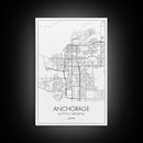 Anchorage Street Map, Alaska Map, City Map Wall Décor, Adventure Wall Art, Minimalist, Modern Art, Wall Art, Canvas Print, Canvas Wall Art