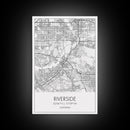 Riverside Street Map, California Map, City Map Art, Minimalist Art, Wall Art, Canvas Print, Office Wall Décor, Gifts For Dad, Travel Print