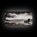 Covered Wagon, barn landscape oil painting, rustic wall art, farmhouse decor, panoramic art, smoky mountain art, Framed Canvas Print, landscape