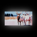 Elk in Snow, deer drinking water in forest painting, wildlife art, moody painting, rustic decor, landscape painting, canvas print