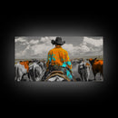Western Cowboy Herding Canvas Print Rustic Wall Art Southwest Wall Art Black Cowgirl Painting Farmhouse Art Extra Wide Panoramic Art