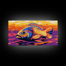 Vibrant Fish, Fly Fishing Art, Rustic Decor, Extra Wide Art, Nautical Wall Art, Framed Canvas Print, Gift Idea, Panoramic Art, Lake Tahoe Art
