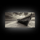 Abandoned Boat, Nautical Wall Art, Coastal Decor, Seascape Painting, Rustic Wall Art, Dramatic Sky, Framed Canvas Print, Panoramic Art