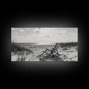 Beach Chair, Coastal Landscape Art, Minimalist Art, Wabi Sabi Art, Ocean View Print, Relaxing Decor, Framed Canvas Print, Nautical Wall Art