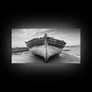 Beached Boat, Nautical Wall Art, Rustic Decor, Coastal Landscape Art, Extra Wide Art, Panoramic Painting, Canvas Print