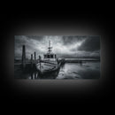 Fishing boat, nautical decor, coastal painting, rustic art, panoramic painting, extra wide art, above sofa art, framed canvas print