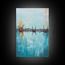 Barbed Wire, southwest wall art, rustic decor, teal wall art, minimalist art, original painting, gift idea for him, canvas print