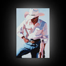 Modern Cowboy, rustic wall art, black cowgirl painting, farmhouse art, framed canvas print, wabi sabi art, moody art