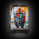 Abstract Bison, Graffiti Wall Art, Bold Colors, Rustic Wall Art, Framed Canvas Print, Farmhouse Art, Southwest Decor, Western Art