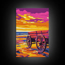 Western beach wagon, rustic decor, pink orange wall art, coastal cowgirl wall art, framed canvas print, above sofa art, boho art