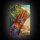 Embroidered Glove, southwest wall art, vintage folk art, botanical prints, rustic art, moody art, unique gift idea, Framed Canvas Print