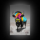 Colorful Bison Art, Southwest Wall Art, Rustic Decor, Boho Art, Buffalo Painting, Gift Idea, Canvas Print, Farmhouse Art