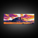 Colorful Desert Landscape, Joshua tree art, southwest wall art, pink orange wall art, extra wide art, panoramic painting, Framed Canvas Print