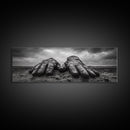 Leather Work Gloves, rustic wall art, moody art, wabi sabi art, extra wide art, panoramic art, farmhouse art, framed canvas print, cowboy art