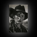 Intense Black and White Portrait of a Female Cowboy for Western Wall Art, Canvas Prints, Rustic Home Decor, Living Room Art, Bedroom Art