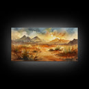 Tranquil Autumn Trees in Open Field with Mountain Background, Ideal Framed Canvas Print for Bedroom, Farmhouse Style Wall Art