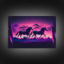 Zebras running through the plains, synthwave art, framed canvas print, framed wall art