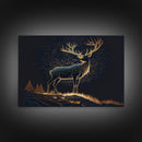 Deer made of stars, reflection stag, framed canvas print, unique wall art, starry night stag
