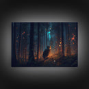 Fantasy forest art, Fireflies and the owl at midnight, framed canvas art, framed canvas print