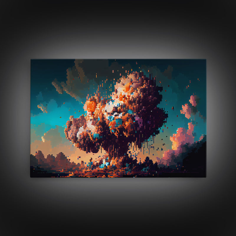 Pixel art atomic bomb, framed canvas print, pixel art explosion